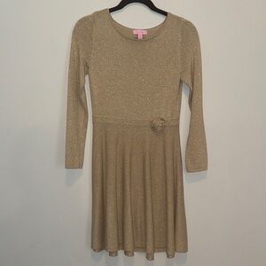 Lilly Pulitzer Gold Shimmer Knit Kids XL Dress